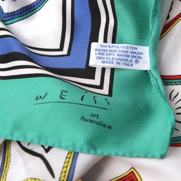 Vintage WEISS Australia Silky Poly Scarf Koala Wombat Italy Green White Animals - Picture 5 of 6